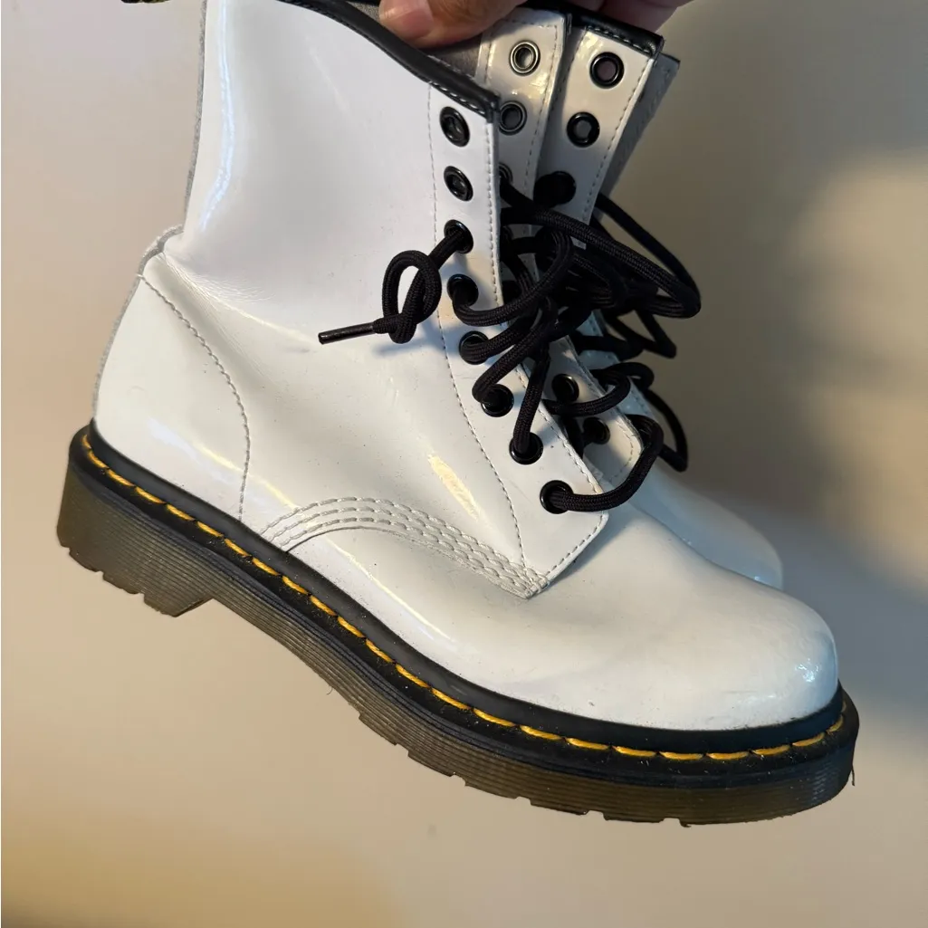 Dr Martens Boots Womens 6‎ White Patent Leather Combat Lace Up Doc AirWair 1460 - Image 4