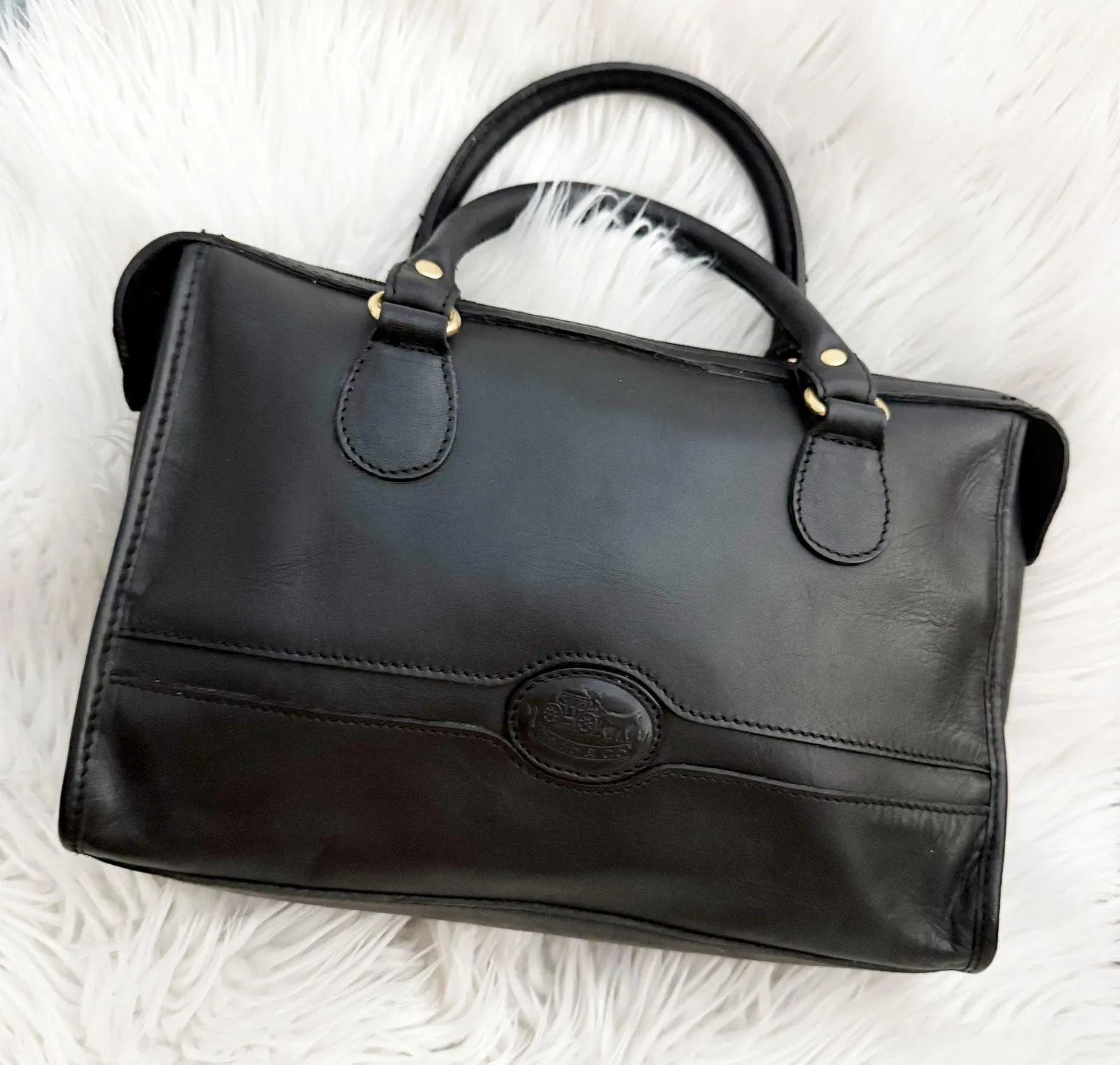 COBB & COMPANY | Vintage Black Leather Satchel Bag Purse Two Handle - Image 1