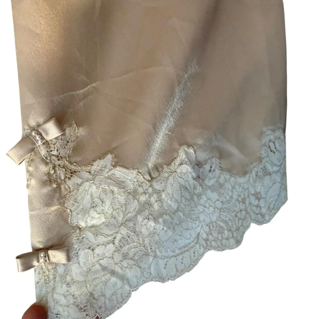 Vintage Oscar De La Renta Lace Trim Champagne Satin Robe Coquette Sexy Size L - Image 3