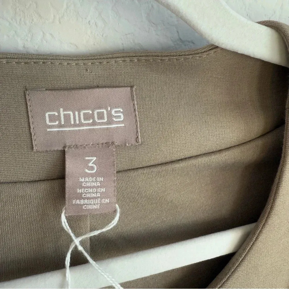 Chico’s Women Faux Fur Ponte Taupe Tan Jacket Cardigan Paneled Solid Size 3 NWOT - Image 6