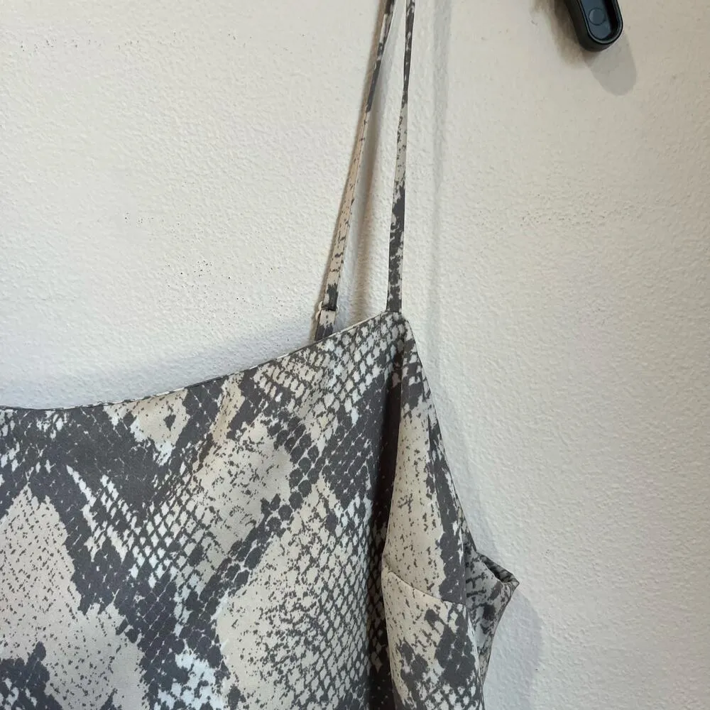 H&M Snake Print Gray and Cream Satin Midi Slip Spaghetti Strap Dress Sz S - Image 7