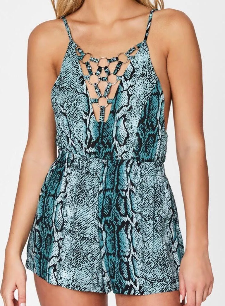 LF NWT  Blue Snake Print Romper W/ Rings - Image 2