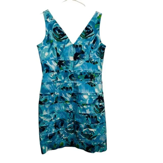 American Living Floral Sheath Dress‎ Sleeveless V-Neck Aqua Blue Party Size 14 - Image 2
