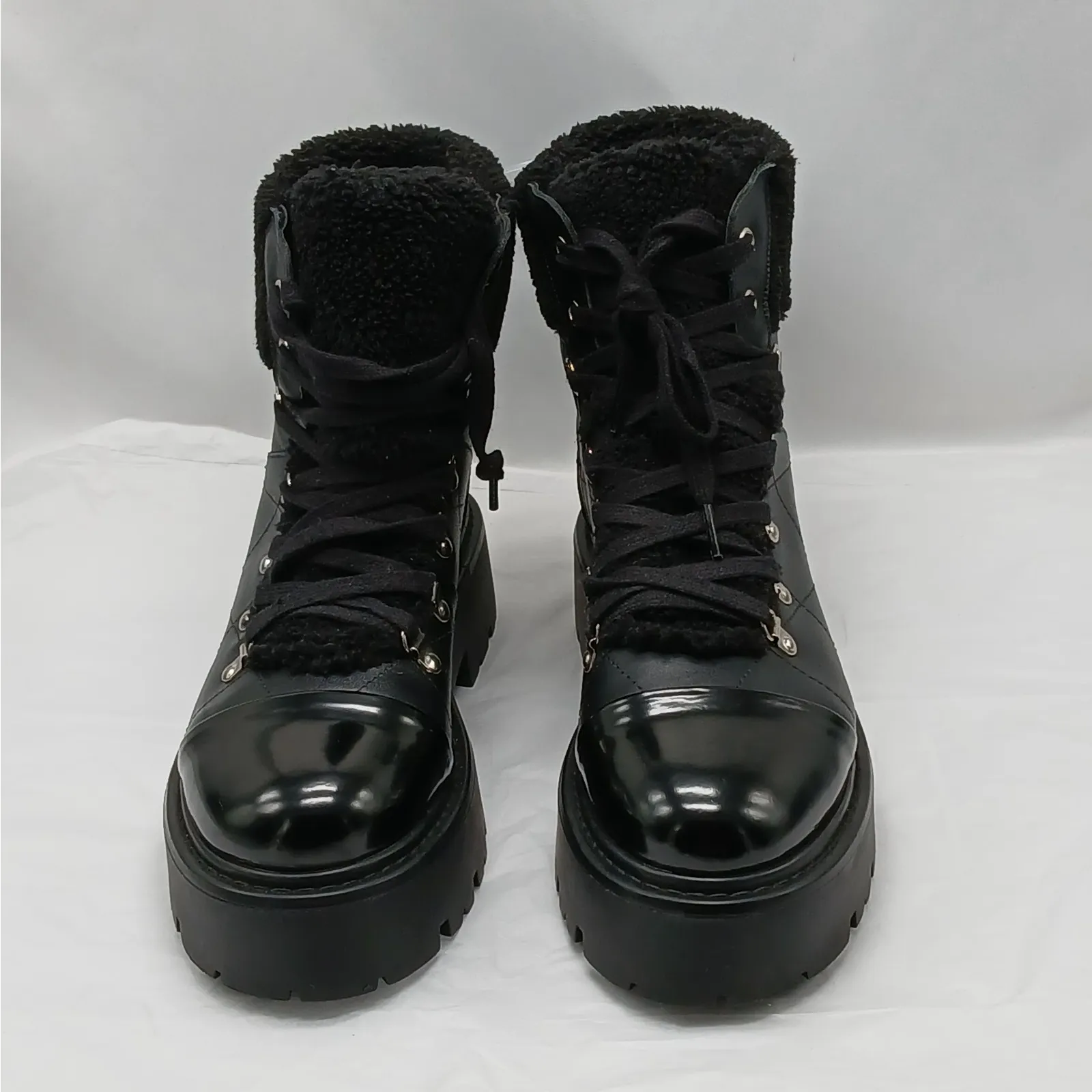 Steve Madden Reyen Platform Combat Boots Womens 10M Black Moto Faux Fur Gorpcore - Image 3