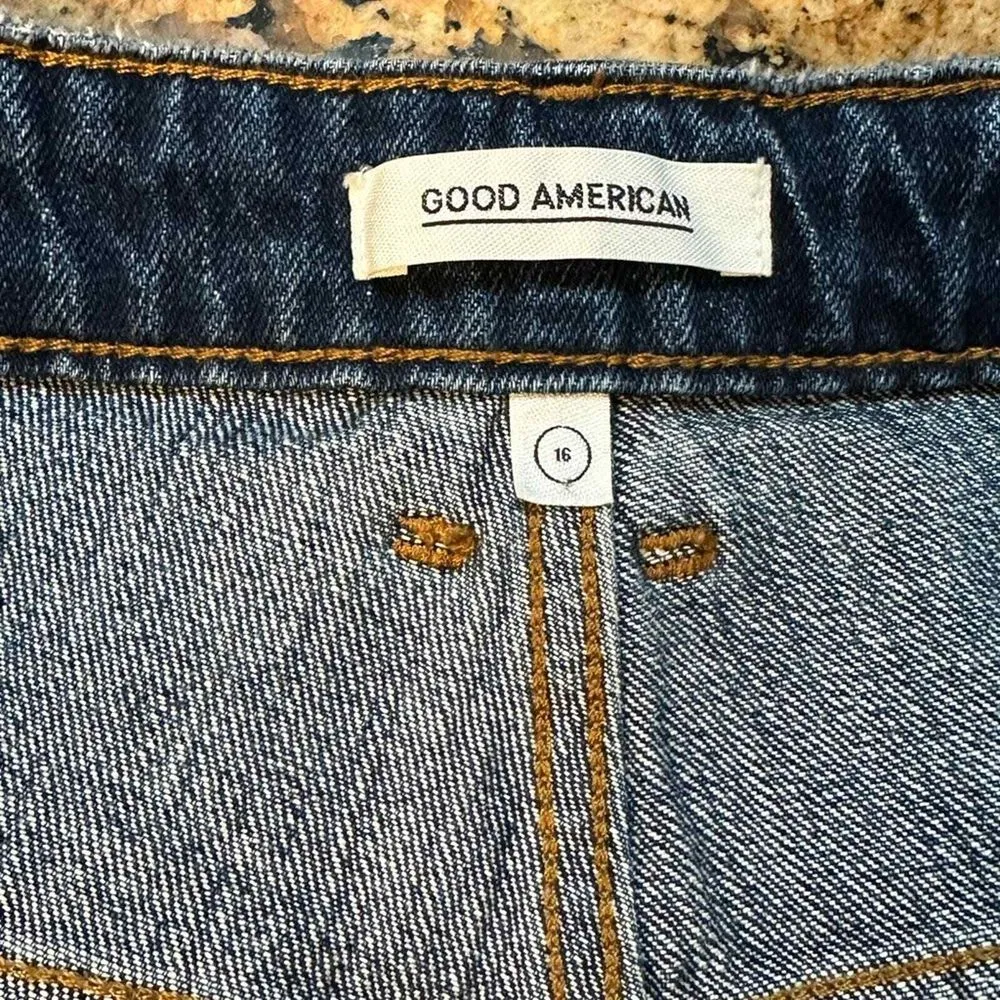 Good American Womens Denim Shorts Size 16 High Rise Blue Frayed Pockets‎ - Image 5