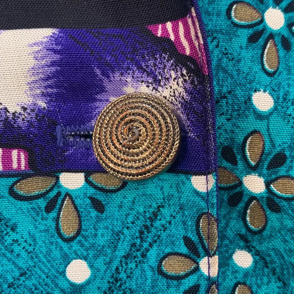 Vintage Petite Blazer Jacket Oversized Bold Patchwork Floral Print Purple 14 Blue Size 14P - Image 9