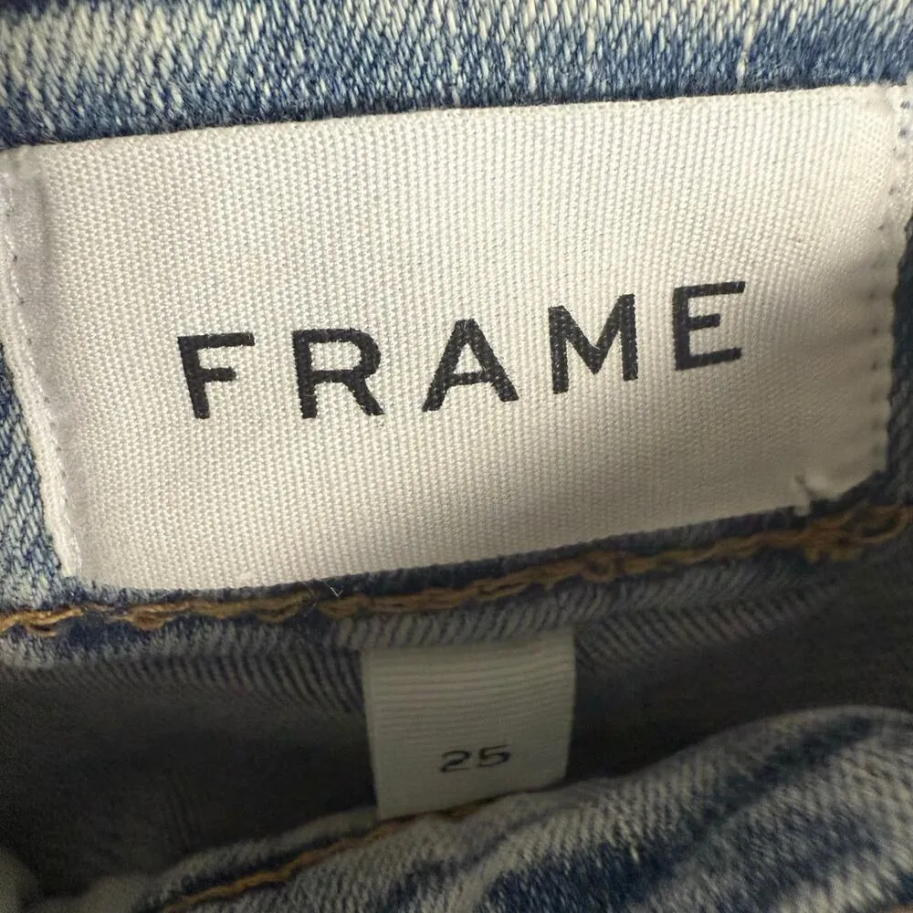 Frame The Snapped Cropped Denim Ankle Skinny Jeans Blue Acid Wash Size 25 - Image 11