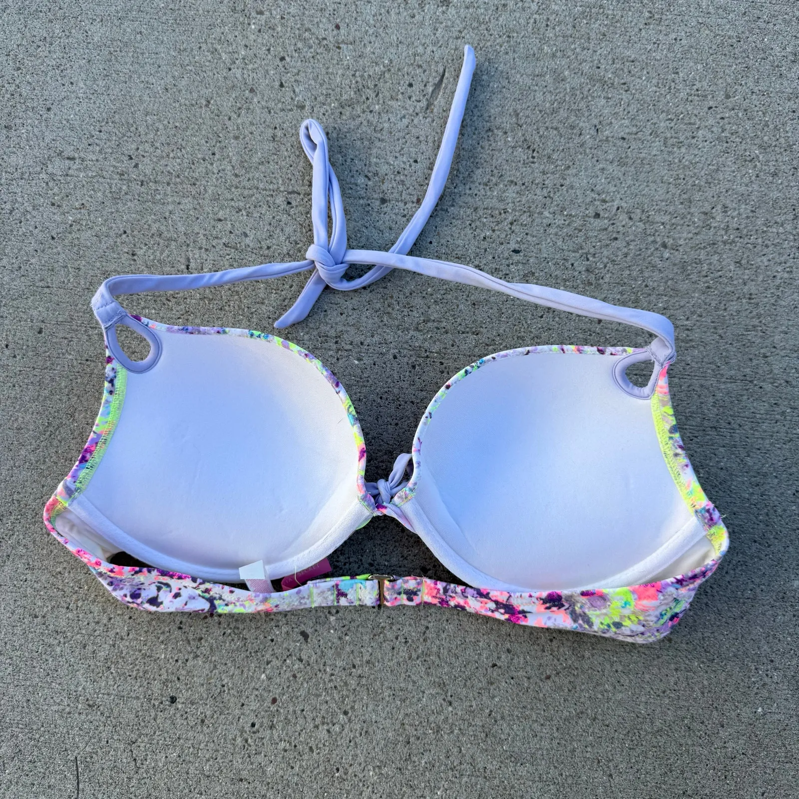 Victoria's Secret 36B The Gorgeous Add 2 Cups Halter Top Bikini Neon Splatter - Image 3