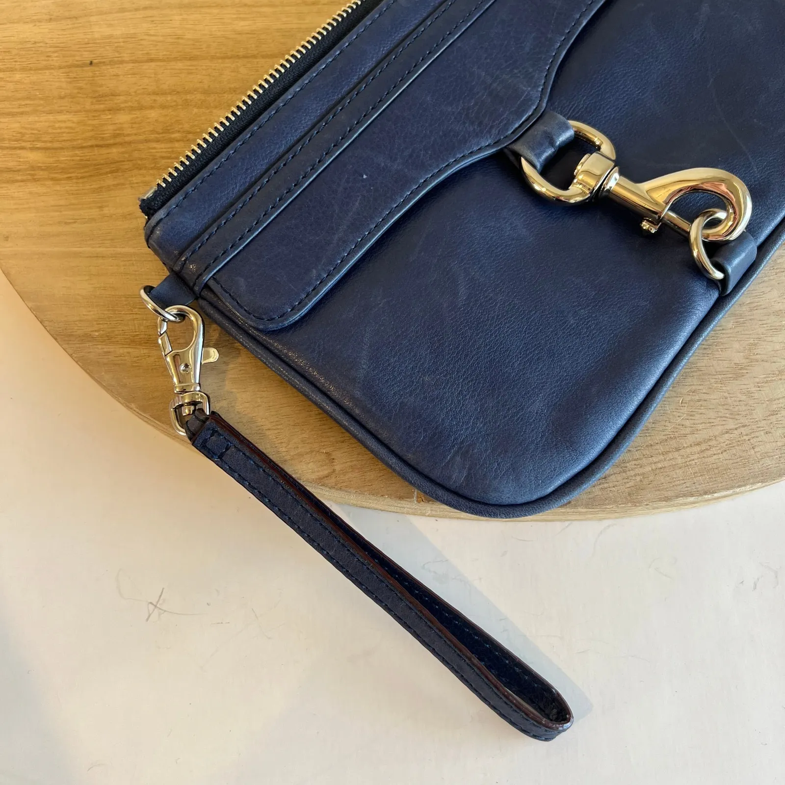 Rebecca Minkoff Blue Soft Genuine Leather Silver Clip Small Wristlet Bag - Image 2