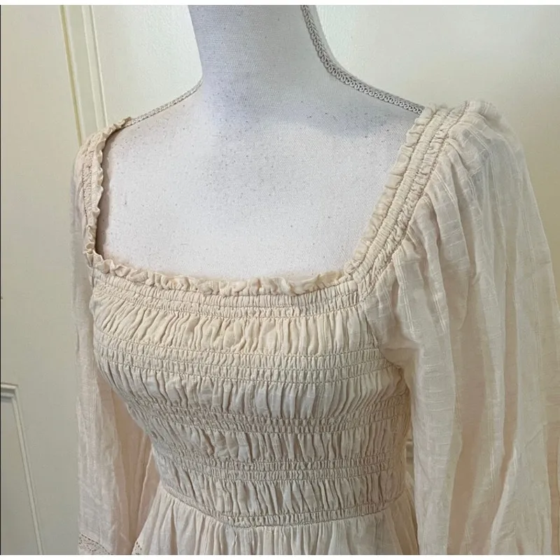 American Eagle elegant cream cotton long sleeve mini dress size small. - Image 2