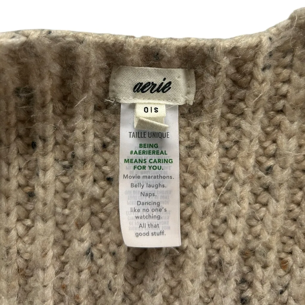 Aerie Kint Cape Sweater Cardigan Wrap Marled Rib Oatmeal Tan Cream Oversized - Image 7