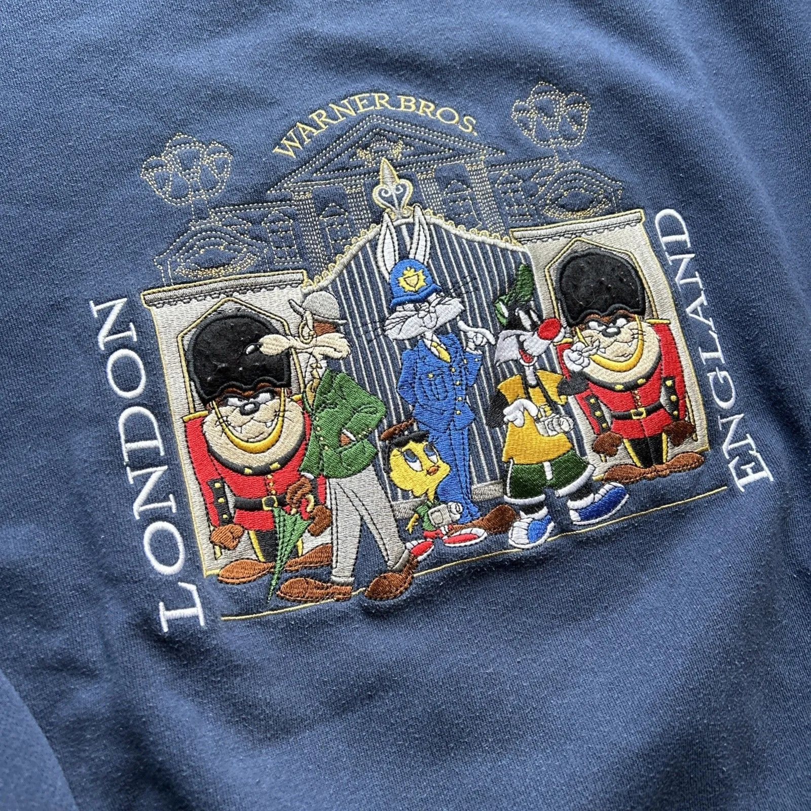 Warner Bros Vintage 1998 WB Studio Looney Tunes 3D Embroidered Sweatshirt Size L Blue Size L - Image 2