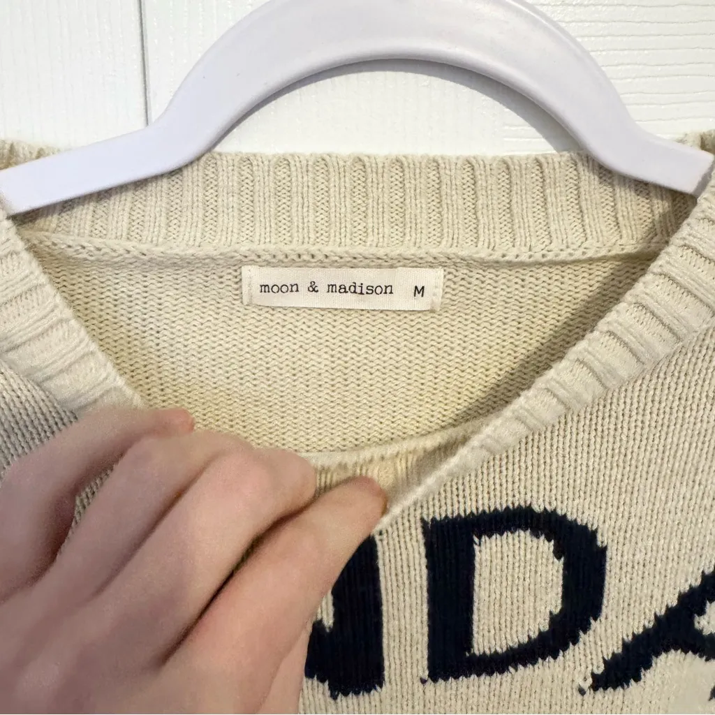 Like New moon & madison Cream “Sunday Funday” Football Sweater 🏈 Black Size M - Image 2