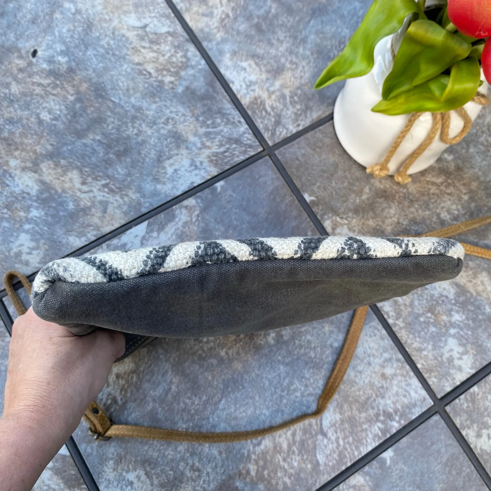 Myra Chevron Cowhide Grandiose Crossbody Bag Gray - Image 8