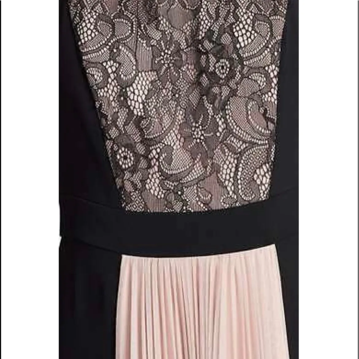 JS Collections Black Pink Lace Pleated Maxi Gown Formal Evening Dress - Image 3