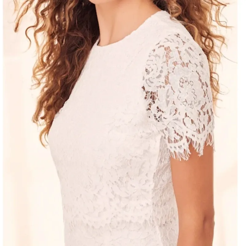 Lulus NWOT Devotion Off-White Eyelash Lace Sheer Cap Sleeve Midi Dress Medium - Image 4