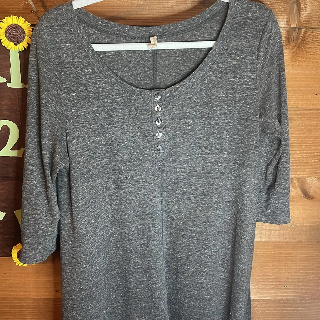 Wishlist Cotton Grey High Low Maxi Tunic T Shirt Dress Button Scoop Neck Long - Image 6