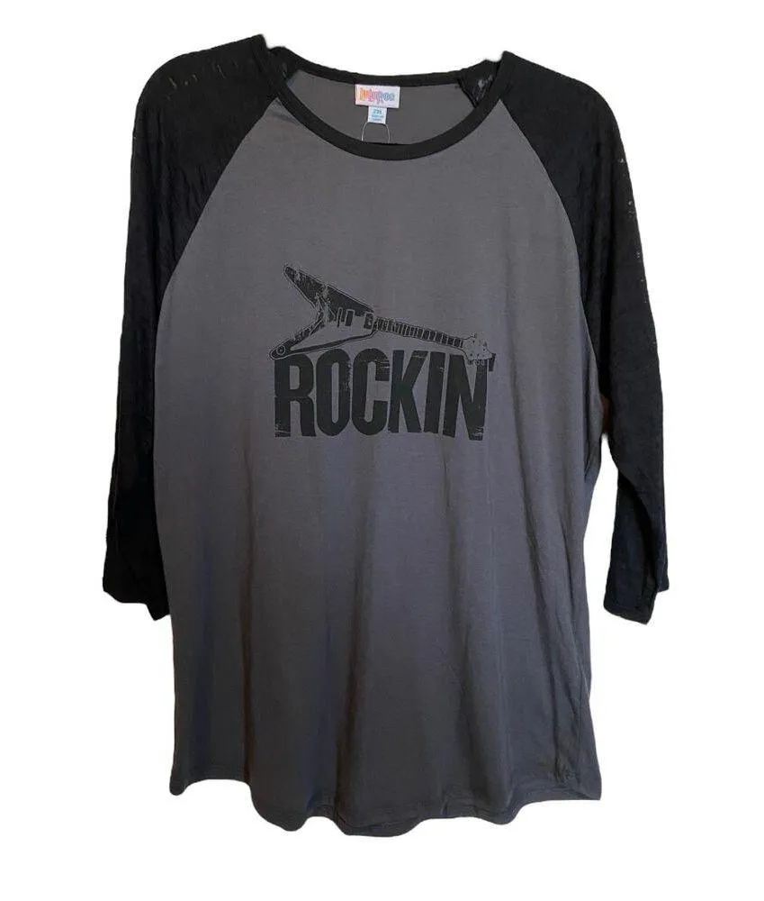 LuLaRoe Womens Top Sz 2XL 2X Randy Baseball Tee Rockin' Gray Burnout Sleeves NEW - Image 2