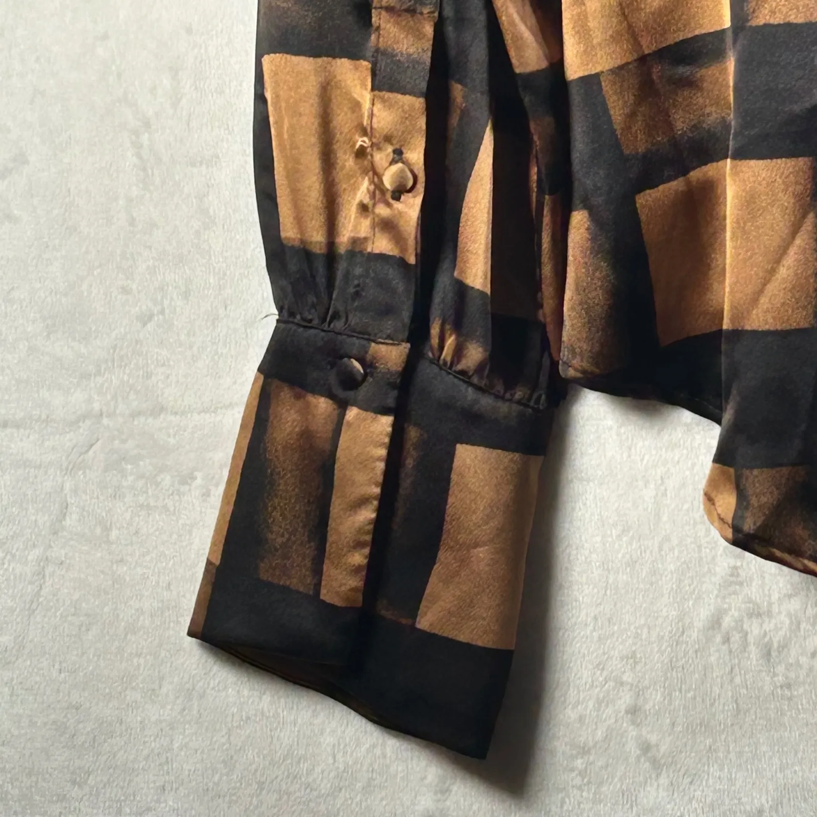 Halogen Women's M Brown Black Plaid Long Sleeve V Neck Faux Wrap Blouse Top - Image 6