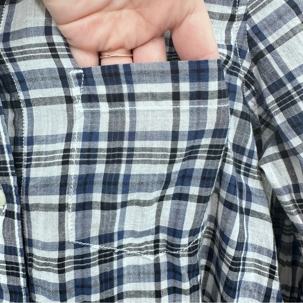 Madewell Slim Ex-Boyfriend Blue Cream Plaid Button Down Shirt Size M Casual‎ - Image 3