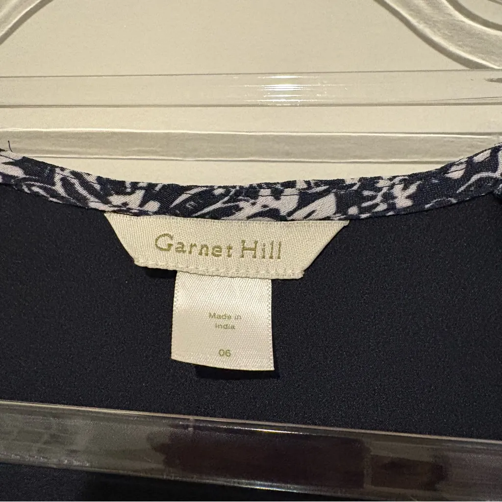 Garnet Hill V-Neck Paisley Print Pocket Dress 3/4 Sleeve Blue‎ Size 6 - Image 3