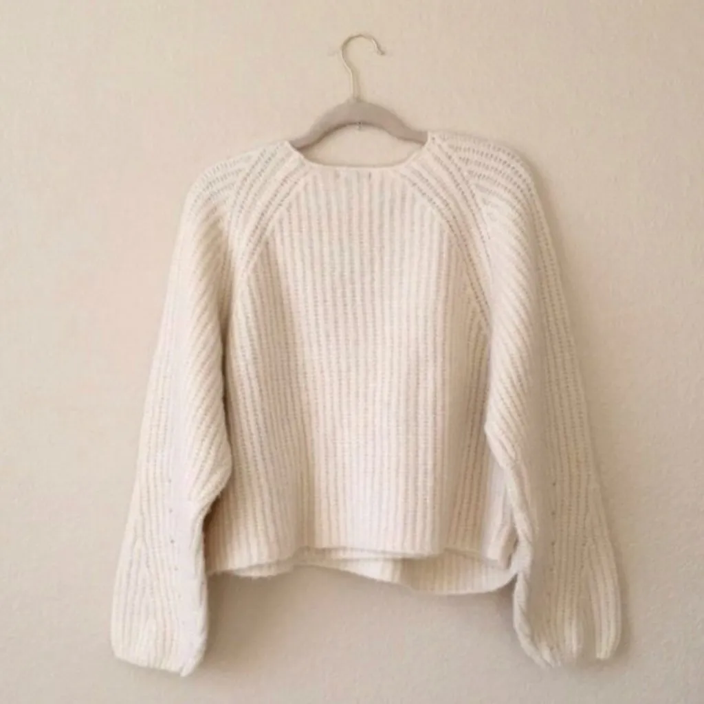 Wild Fable Wrap Sweater Pointelle Sleeves V Neck Ivory Size Small Chunky Knit - Image 11