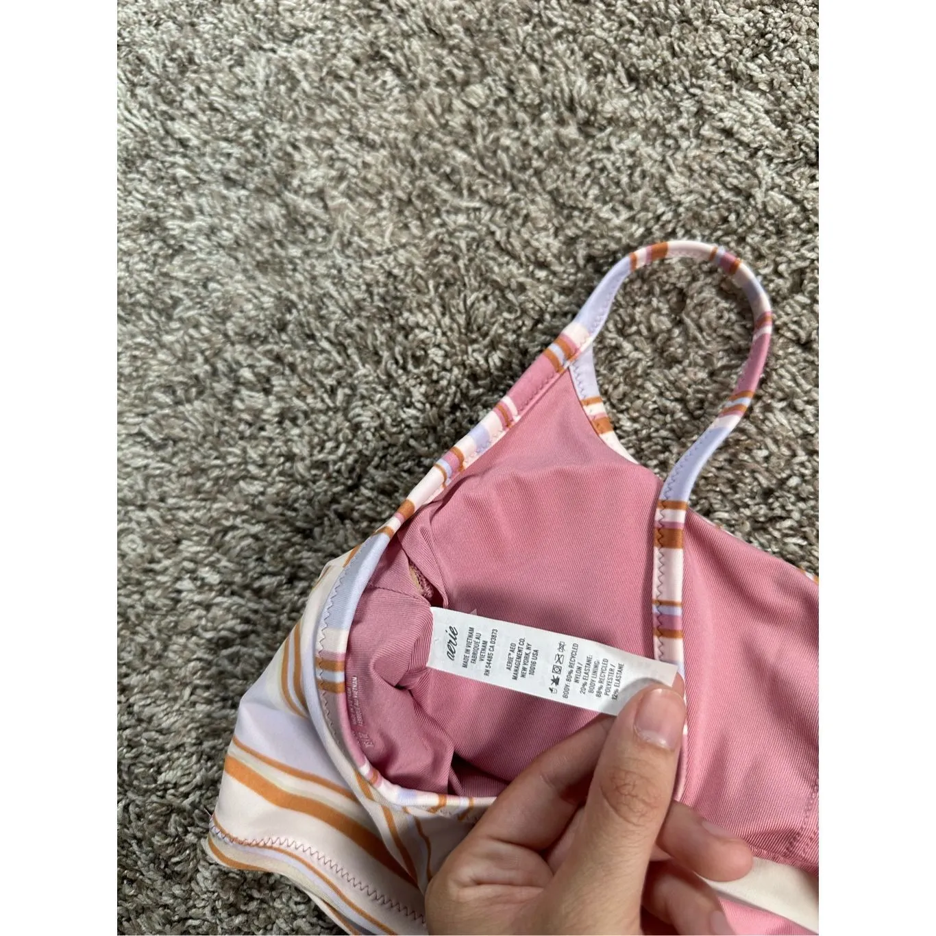 Aerie Longline Scoop Swim Bikini Top Stripe Print Size XS  Pastel Pink Orange - Image 4