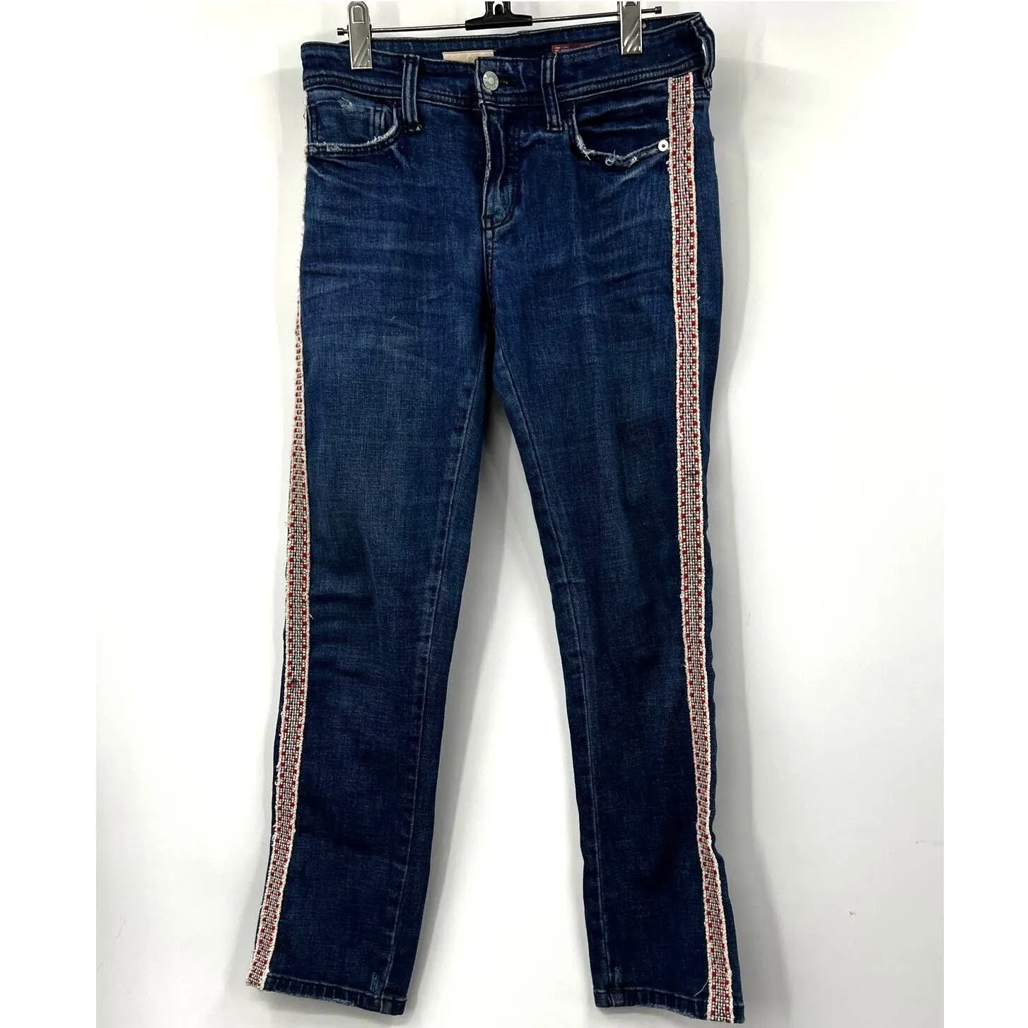 Anthropologie Pilcro‎ The Slim Boyfriend Embroidered Side-Stripe Jeans Size 26P - Image 3