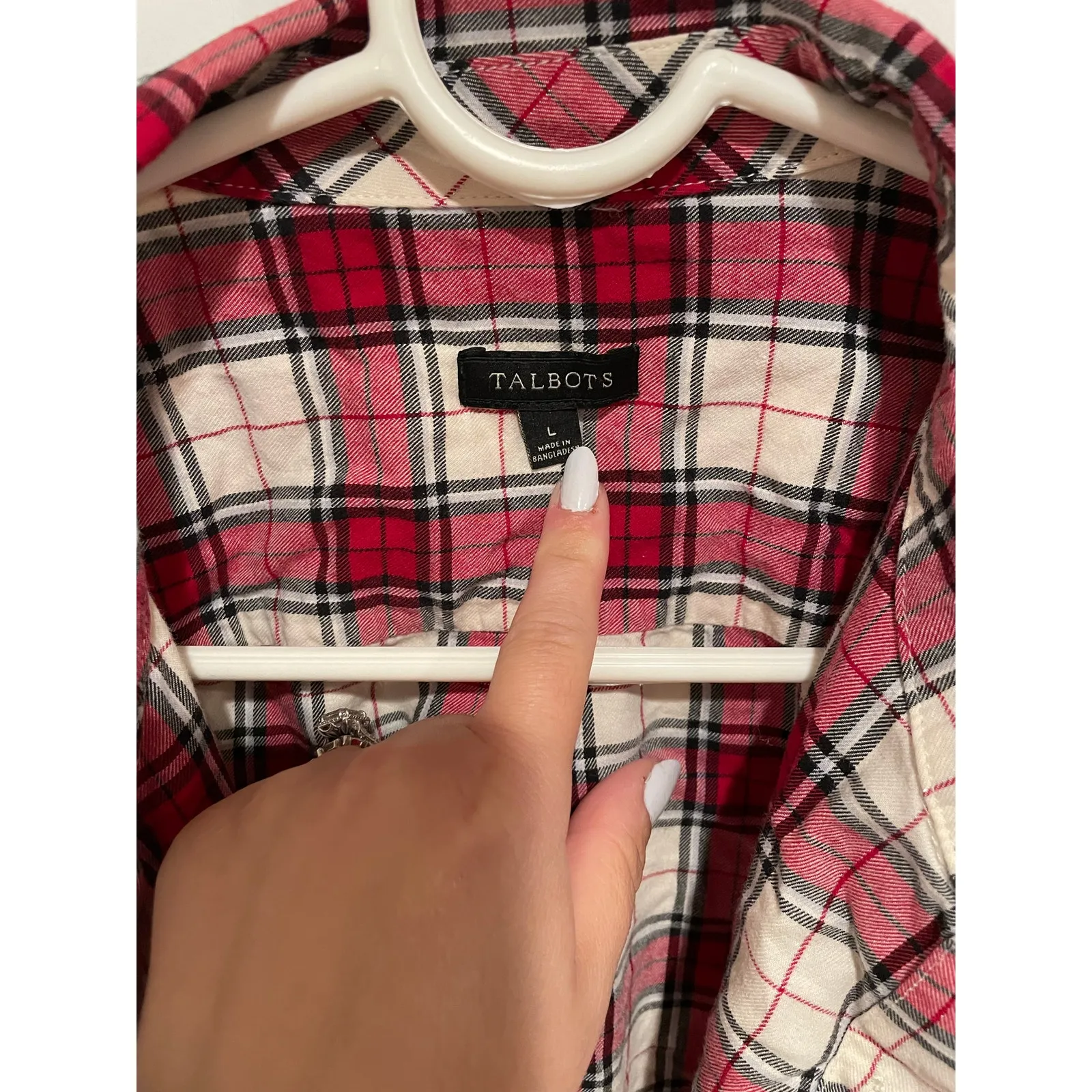 Talbots red plaid flannel button down large - Image 4