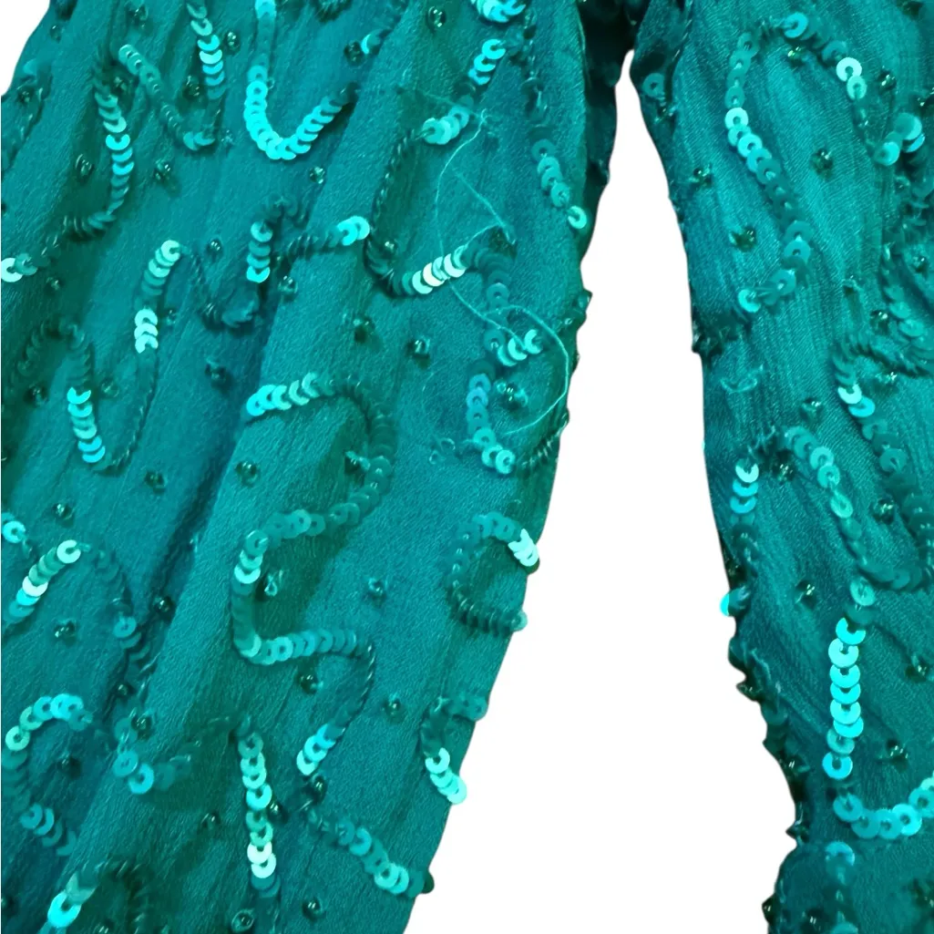 Show Me Your Mumu Phyllis Embellished Wrap Dress in Emerald Beaded Sequins Sz S - Image 13