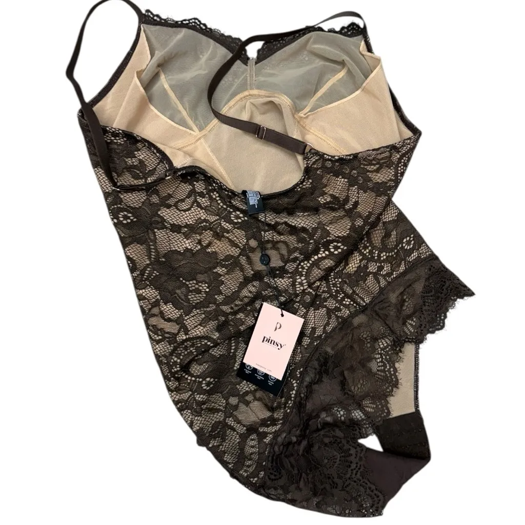 PINSY Lace Shaping Lace Bodysuit Brown Sculpting Stretch Shapewear Large NWT Size M - Image 10