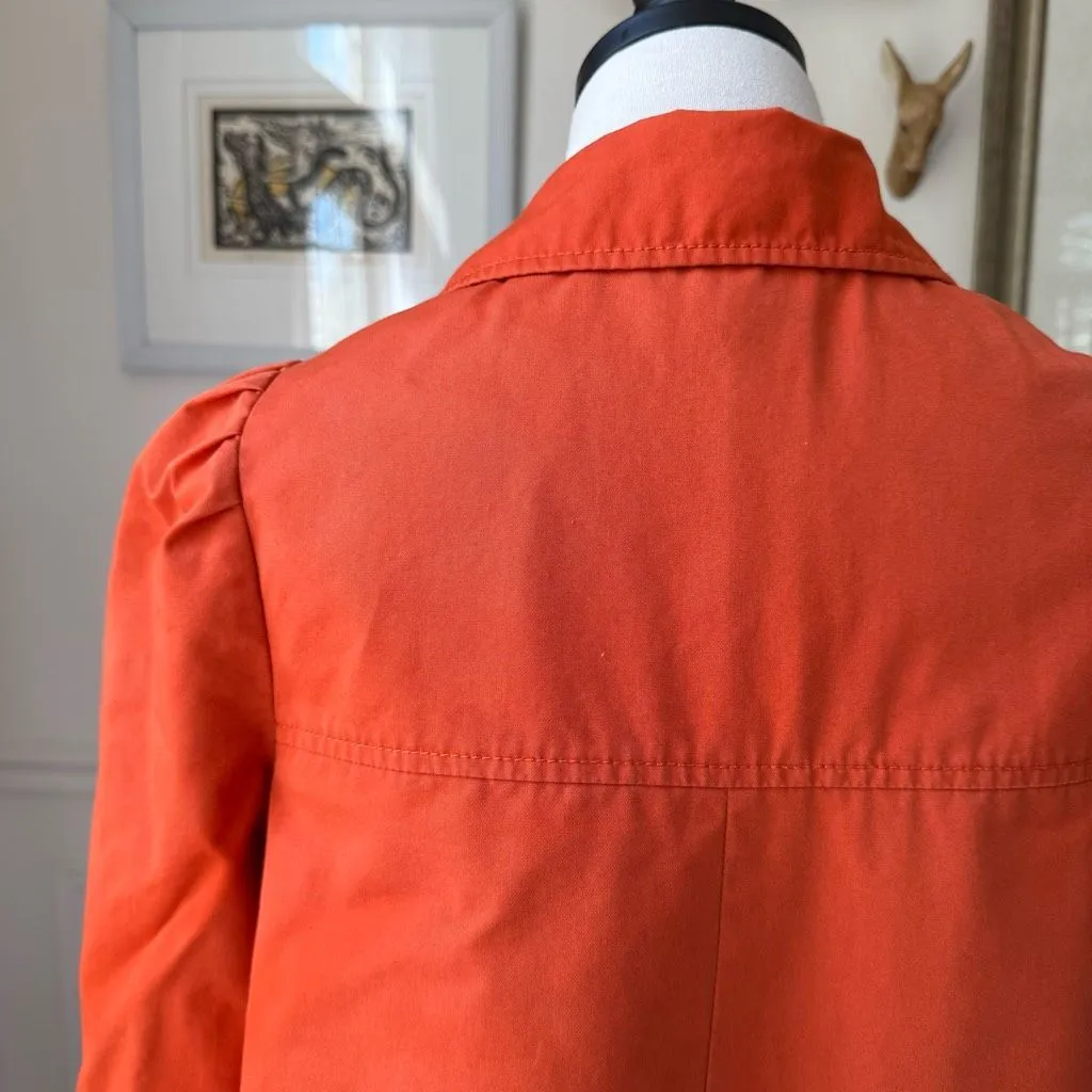 Anthropologie Elevenses Beltless Trench Jacket Orange Coat Tortoise Buttons 4 - Image 6
