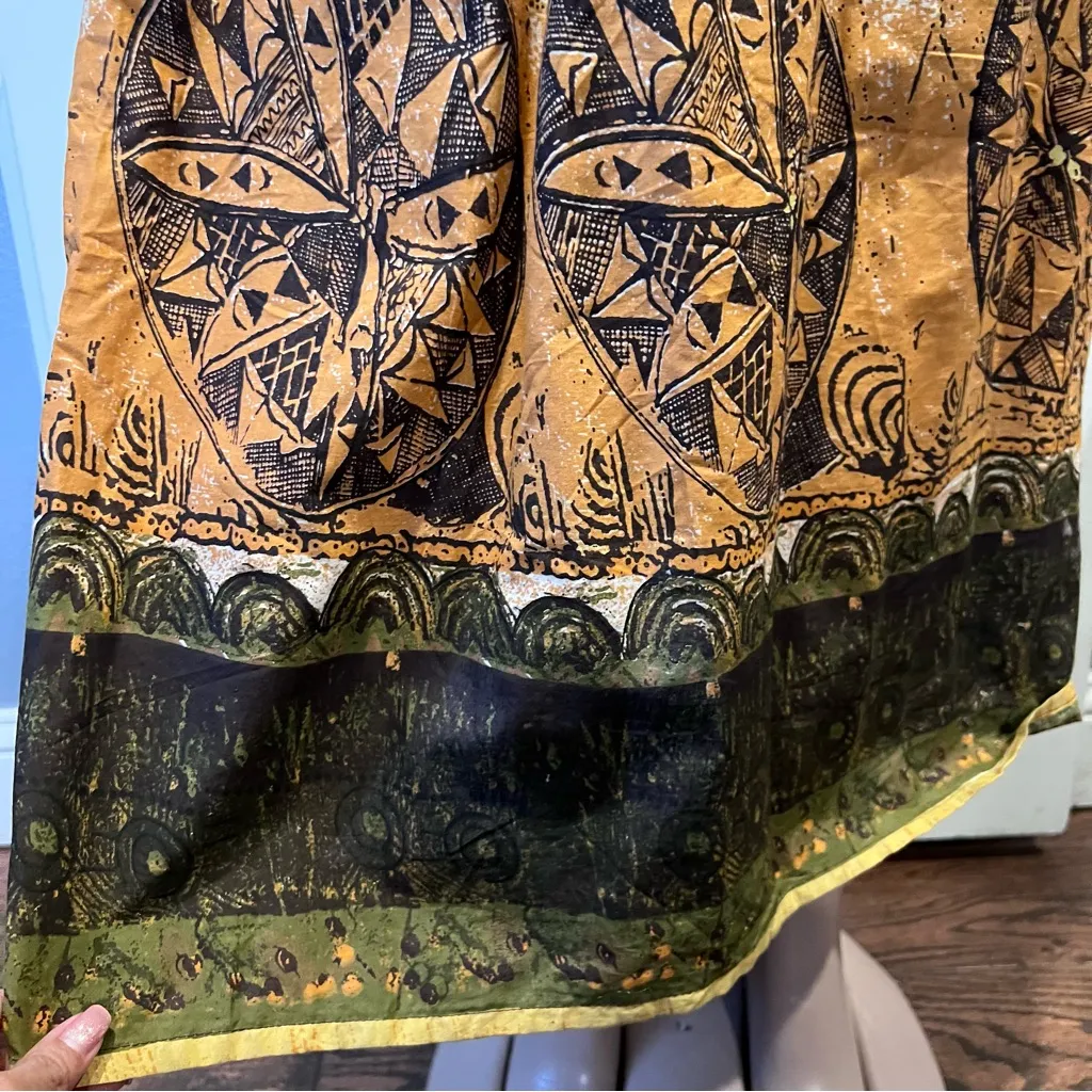 Cassee’s Bohemian Brown Maxi Dress Smocked waist Small Tribal beaded 100% cotton - Image 6