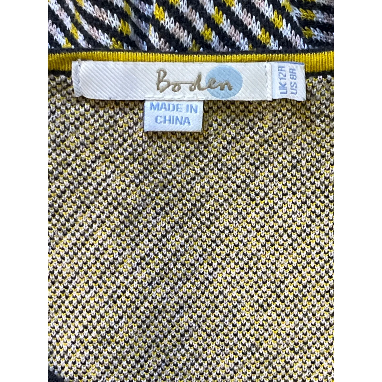 Boden Cotton Blend Sweater Knit Dress Yellow Black Check Short Sleeve Size 8R Gray - Image 2