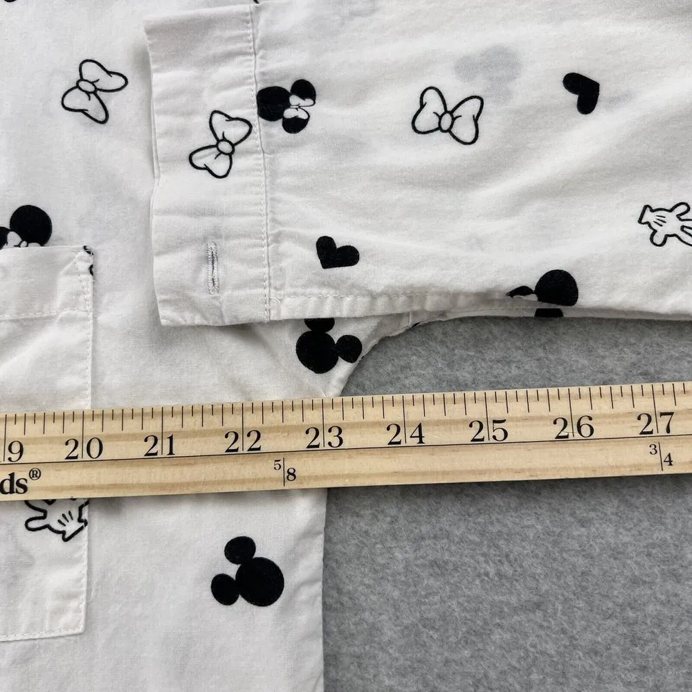 Disney  Minnie Mouse Button Down Long Sleeve Tunic‎ Sleepwear White/ Black Medium - Image 9