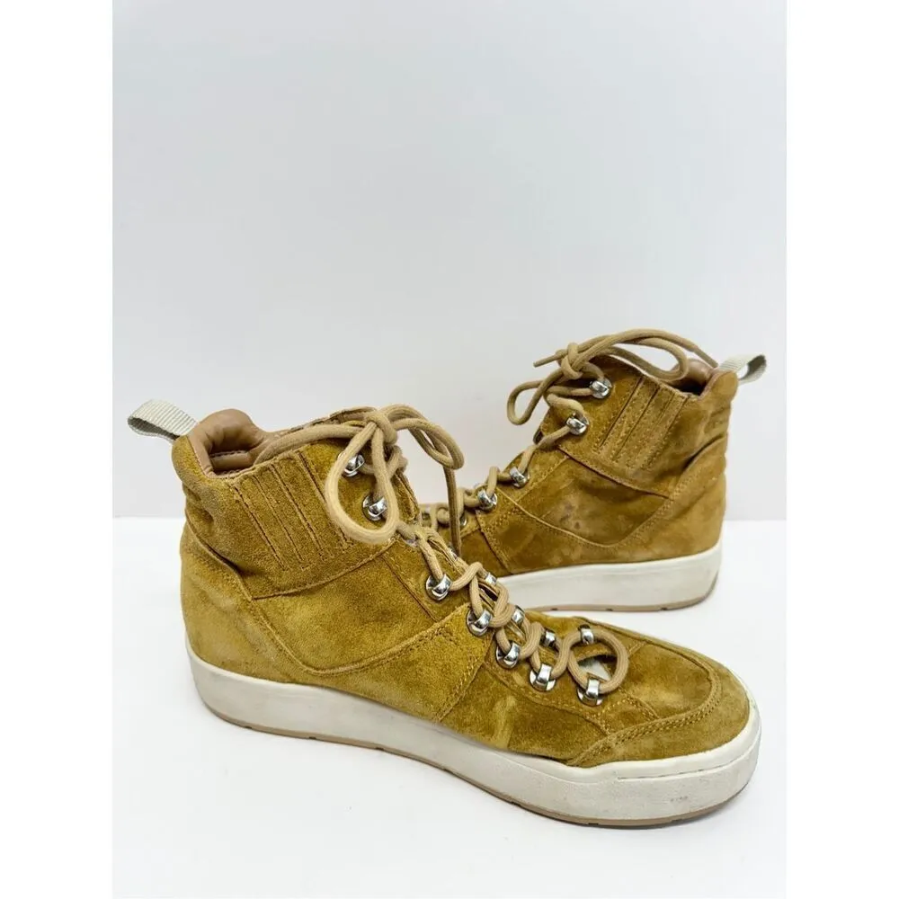 Marc Fisher High Top Sneaker Size 8.5 Fur Lined Tan Suede Lace Up Winter Booties - Image 8