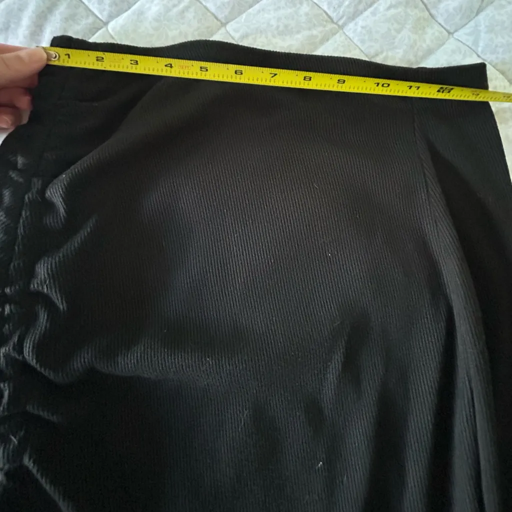 Black SOLID RUCHED WAIST TIE SPLIT LONG SKIRT Midi women size medium - Image 4