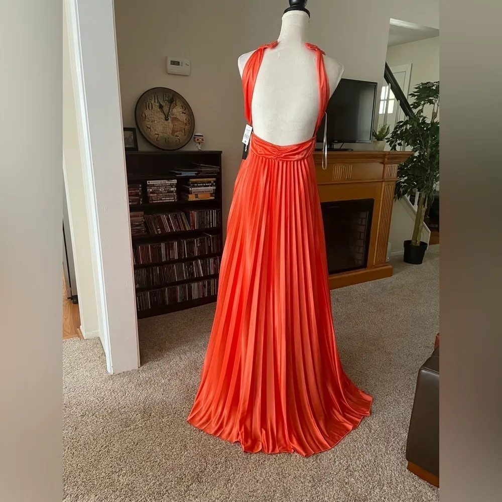 Women’s Open Back Beaded Prom Maxi Dress Sz 2 Princess Goddess Rhinestone Glam - Image 2