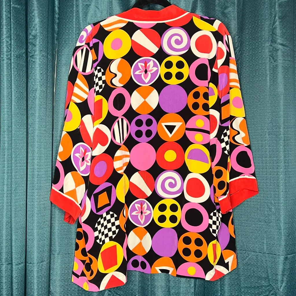 Bob Mackie Vintage Wearable Art 100% Silk Kimono Mod 70 Bright Geometric Retro L - Image 3