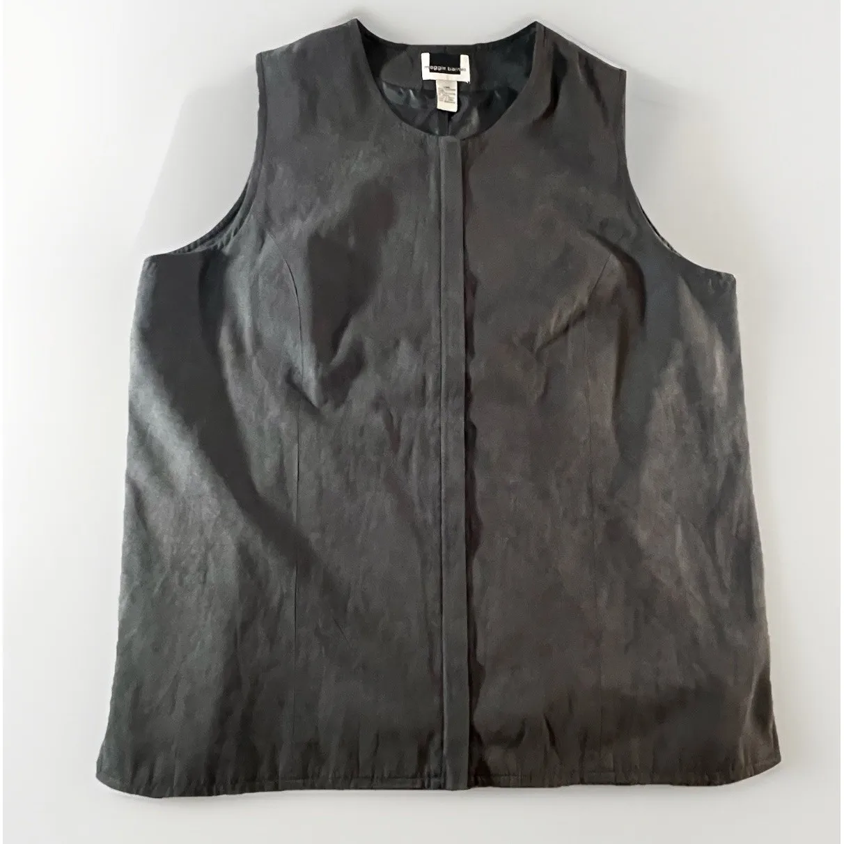 Maggie Barnes 24W Black Faux Suede Vest Plus Size Lined Zip Front Classic - Image 1