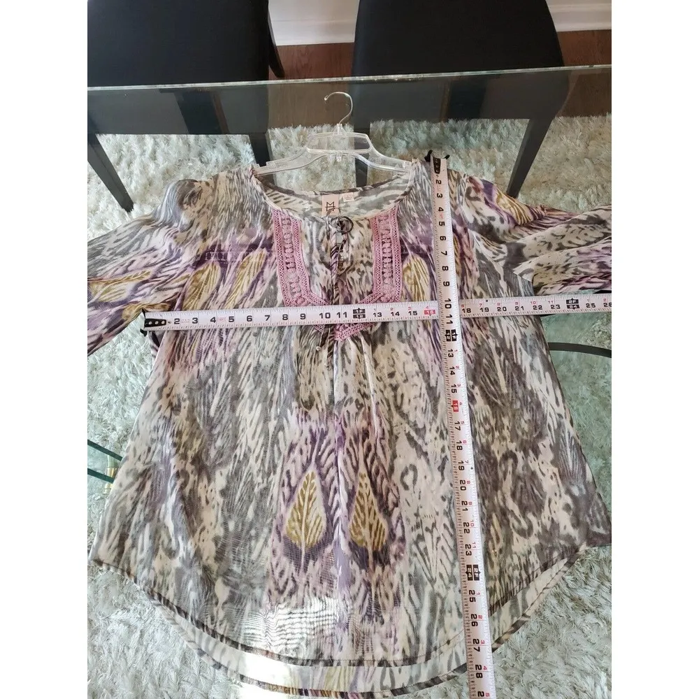 Marc Bouwer Multicolor Long Sleeve Round Neck Drawstring Top Blouse Size Large - Image 10