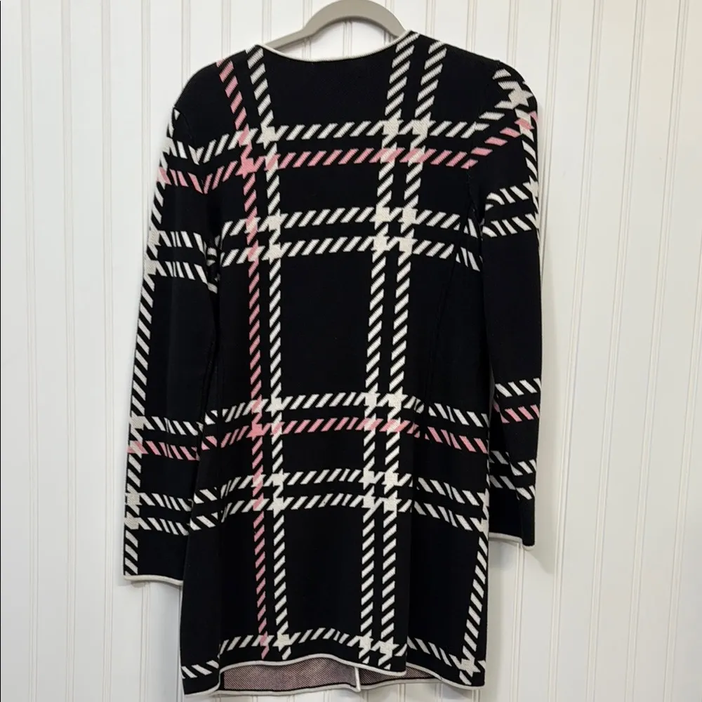 Talbots Herringbone Plaid Sweater Coat Black White Pink Business Casual Women's - Image 7