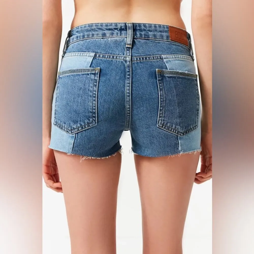 Urban Outfitters BDG Spliced Denim Two Tone Cutoff Patchwork Fray Jean Shorts26 - Image 8