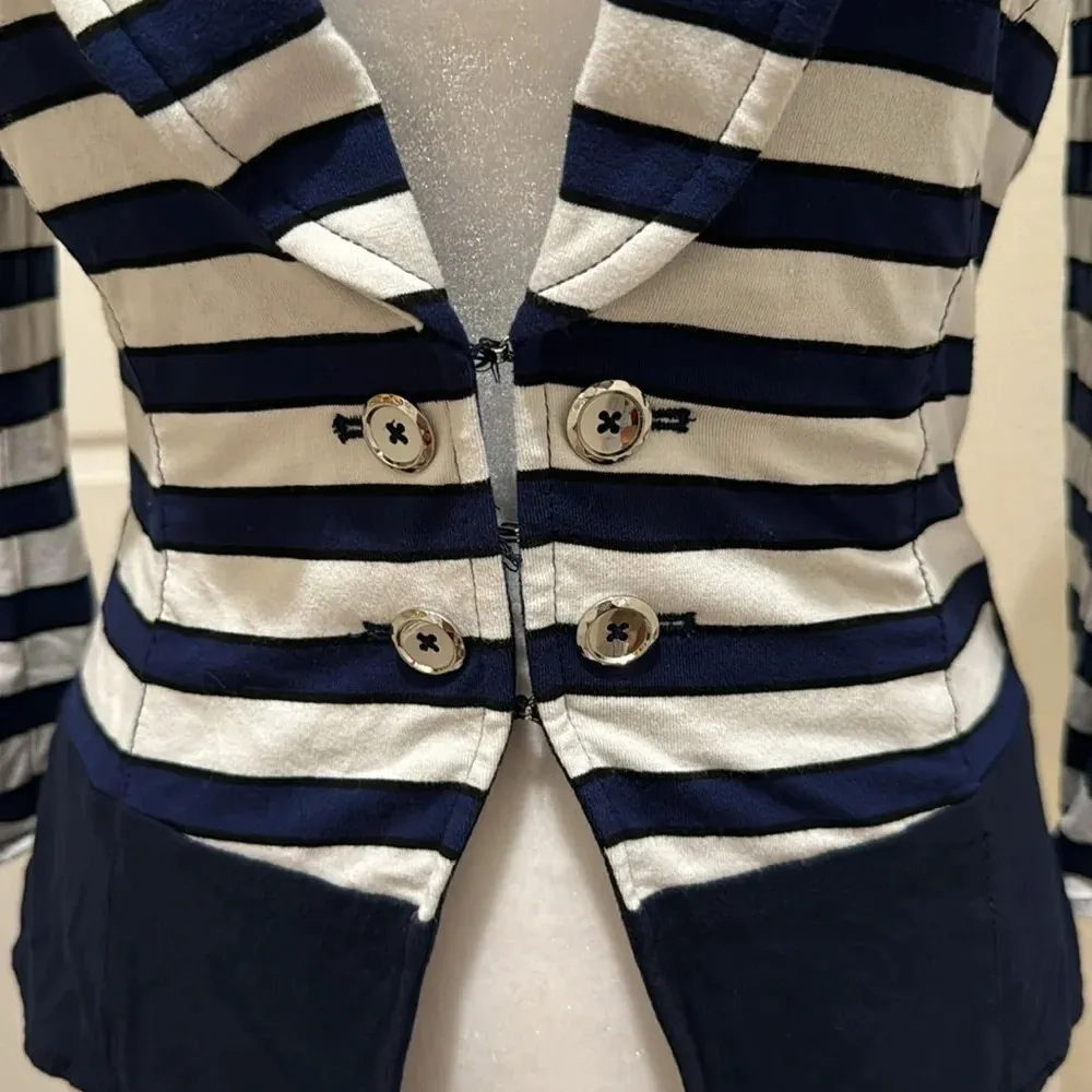 White House Black Market Navy White Stripe Stretch Jacket - Image 2