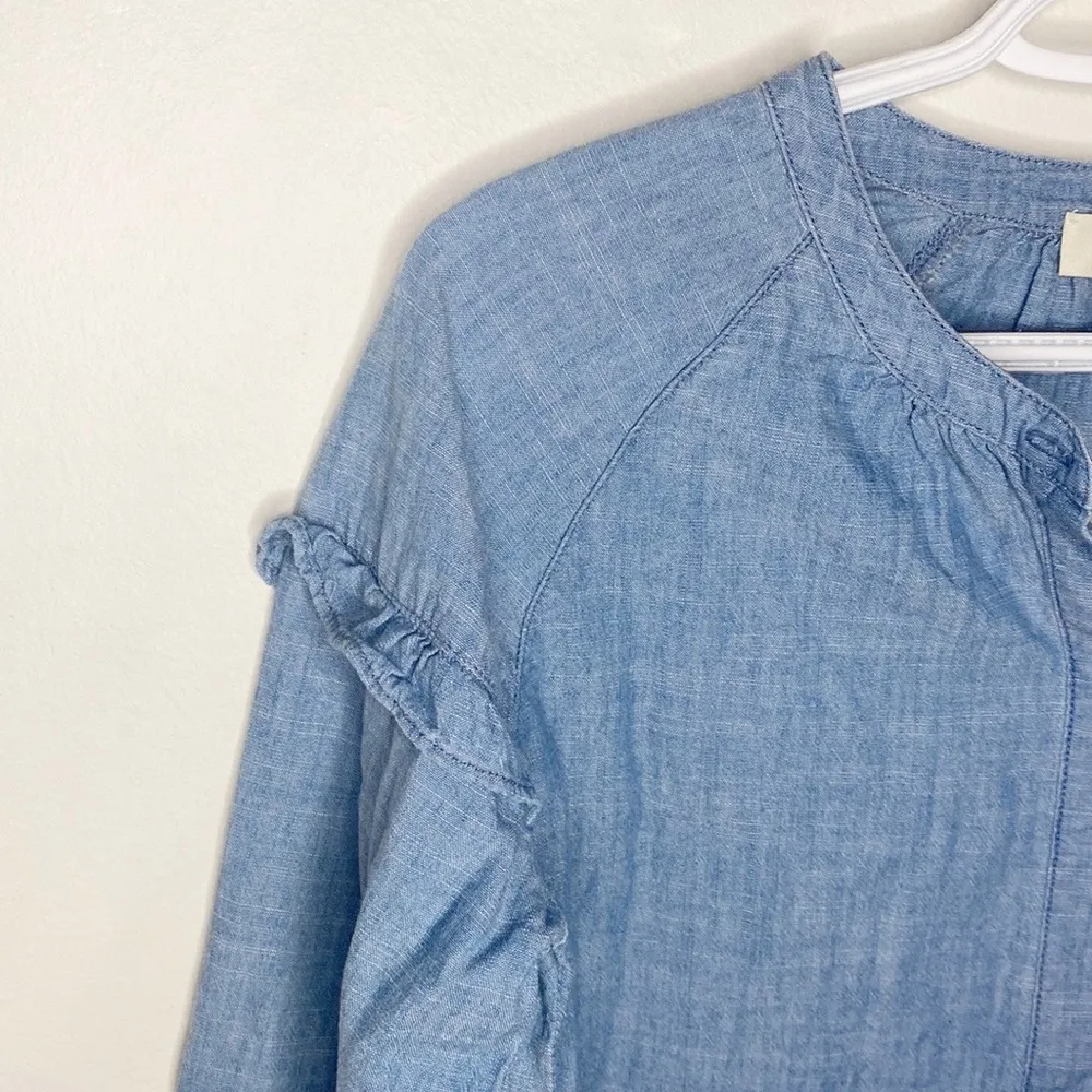 Madewell Denim Collarless Ruffle-Sleeve Shirt size XS - Image 57