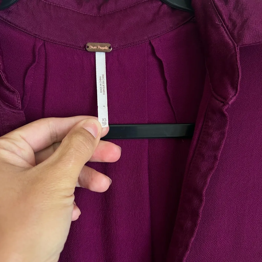 Free People Boho Satin Tunic V-Neck Dress Magenta XS - Image 3
