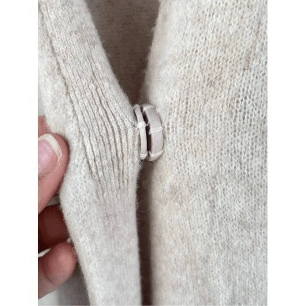 T5 Vintage ADAWAS Beige Wool Blend Fuzzy Fur Pocket Long Cardigan Sweater Coat Tan Size undefined - Image 7