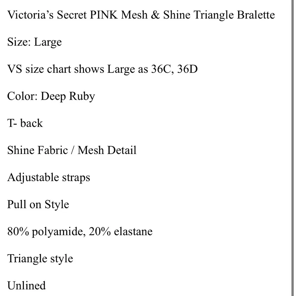 PINK Victoria's Secret Mesh & Shine Triangle Bralette in Dark Ruby 🆕 Size large - Image 13