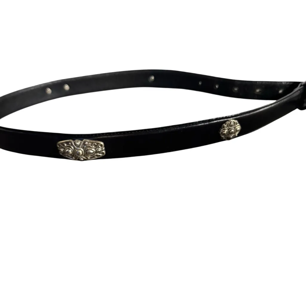 Fossil Black Leather Boho Belt Silver Concho Accents Medium - Image 6