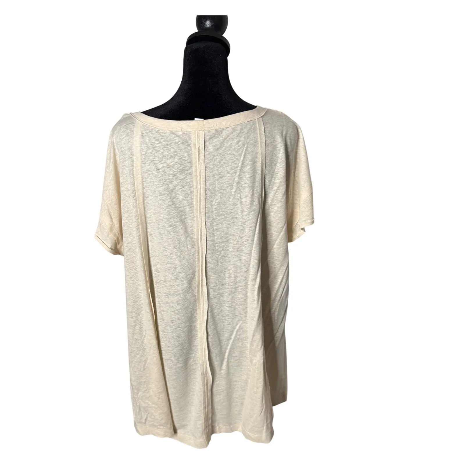 Peace Love World Flax Linen Slub Knit Flowy Tee Size M Minimalist Coastal BOHO - Image 3